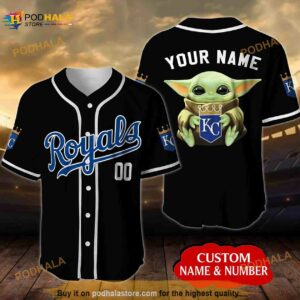 Personalized Name Kansas City Royals Mlb Baby Yoda Star Wars Unisex 3D Baseball Jersey