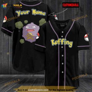 Personalized Name Koffing Pokemon 3D Baseball Jersey