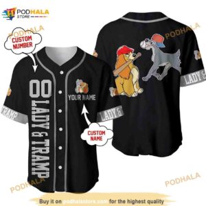 Personalized Name Lady And The Tramp Dogs Disney Playing Baseball 3D Baseball Jersey