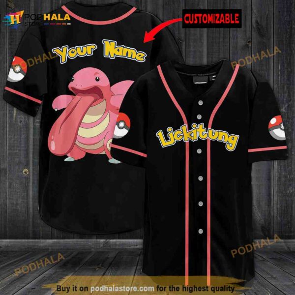 Personalized Name Lickitung Pokemon 3D Baseball Jersey