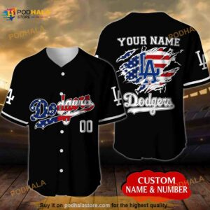 Personalized Name Los Angeles Dodgers Usa Flag Unisex 3D Baseball Jersey