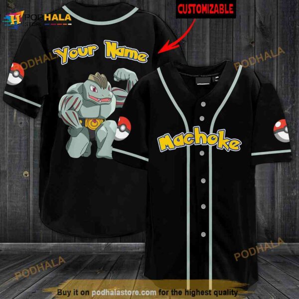 Personalized Name Machoke Pokemon 3D Baseball Jersey