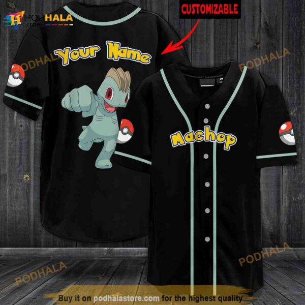 Personalized Name Machop Pokemon 3D Baseball Jersey