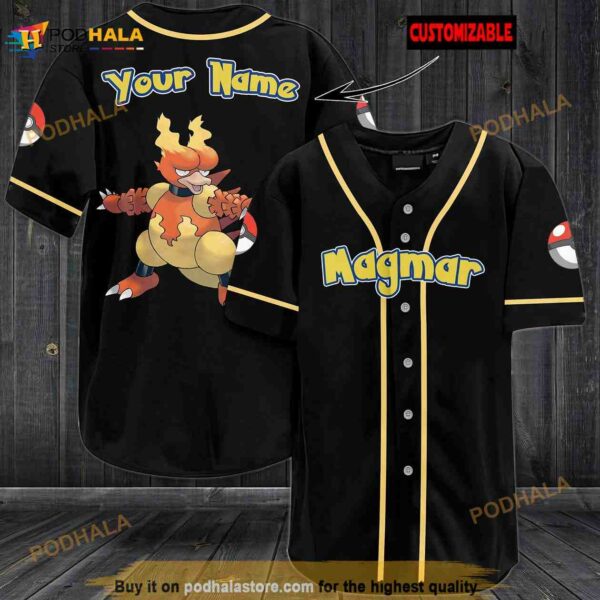 Personalized Name Magmar Pokemon 3D Baseball Jersey