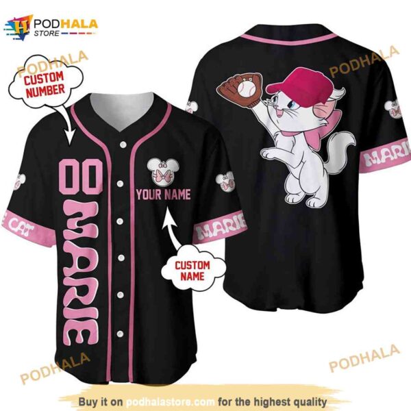 Personalized Name Marie Cat Playing Baseball 3D Baseball Jersey