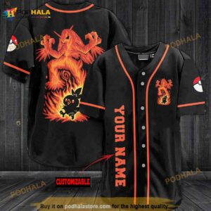 Personalized Name Marvelous Orange Pokemon 3D Baseball Jersey