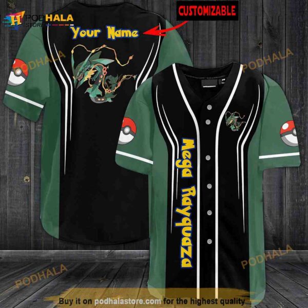 Personalized Name Mega Rayquaza Pokemon 3D Baseball Jersey