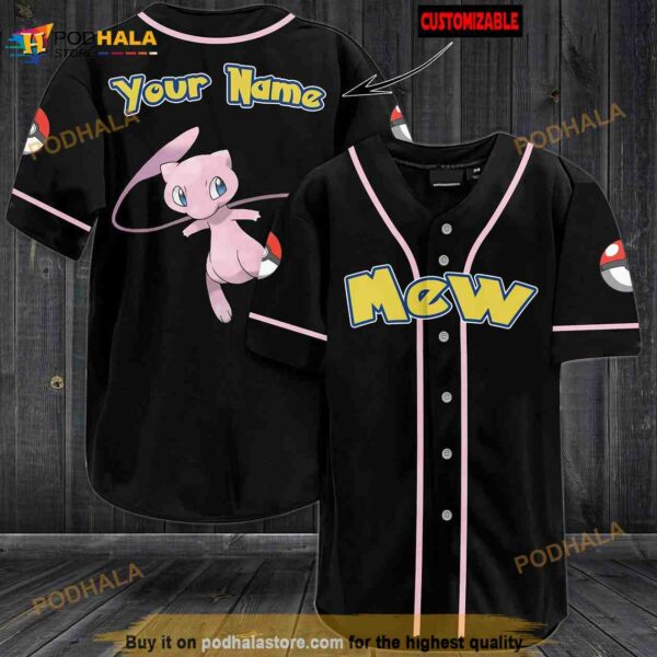 Personalized Name Mew Pokemon 3D Baseball Jersey