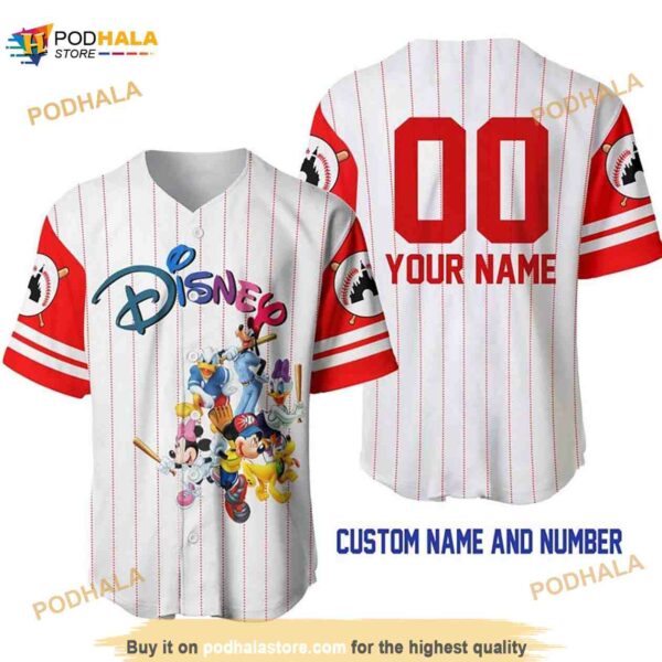 Personalized Name Mickey Mouse & Friends Disney Pinstripe 3D Baseball Jersey