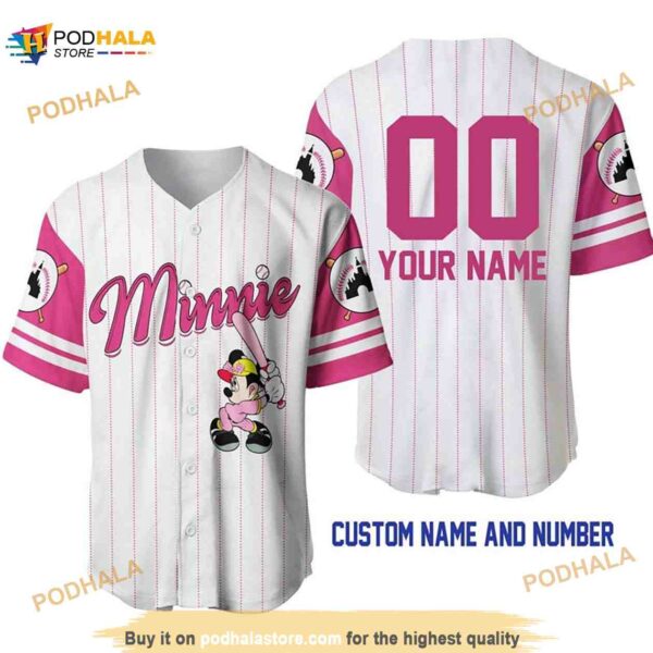 Personalized Name Minnie Mouse Pinstripe 3D Baseball Jersey