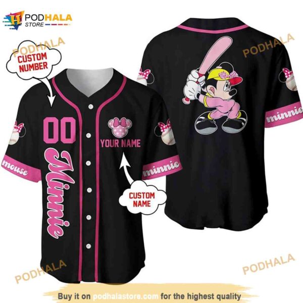 Personalized Name Minnie Mouse Playing Baseball 3D Baseball Jersey