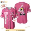 Personalized Name Minnie Mouse Playing Baseball 3D Baseball Jersey – Pink