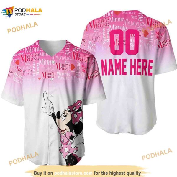 Personalized Name Minnie Mouse Quotes Pattern 3D Baseball Jersey