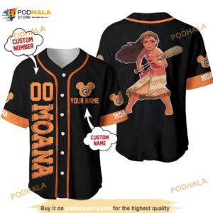 Personalized Name Moana Disney Playing Baseball 3D Baseball Jersey