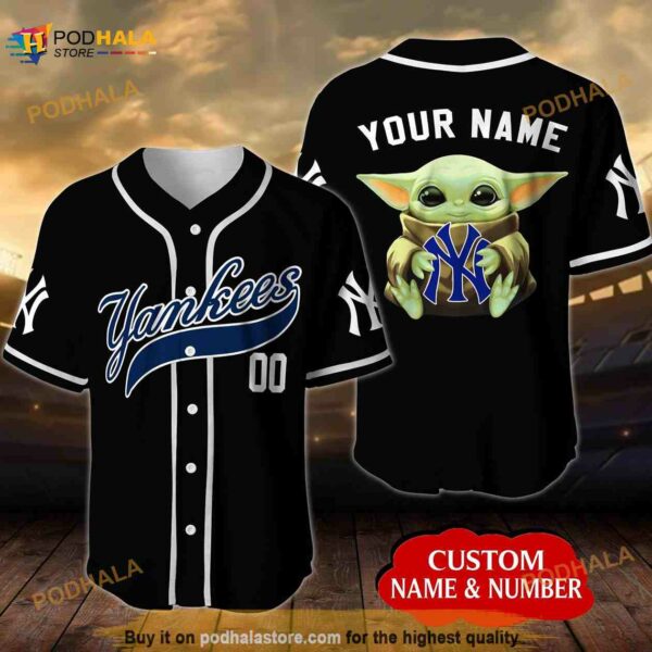 Personalized Name New York Yankees Baby Yoda Unisex 3D Baseball Jersey