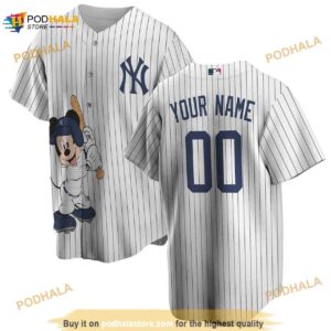 Personalized Name New York Yankees Mickey Mouse Disney Unisex Pinstripe 3D Baseball Jersey