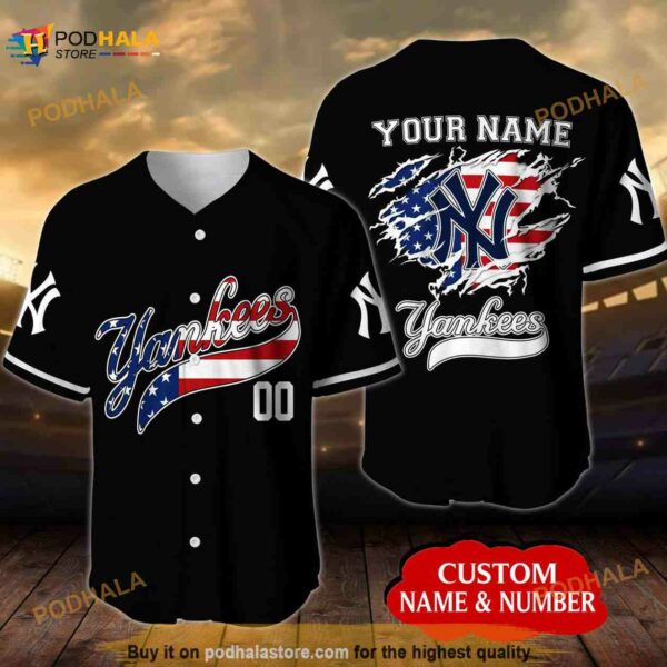 Personalized Name New York Yankees Usa Flag Pattern Unisex 3D Baseball Jersey