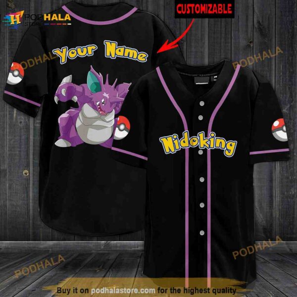 Personalized Name Nidoking Pokemon 3D Baseball Jersey