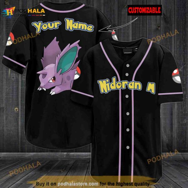 Personalized Name Nidoran M Pokemon 3D Baseball Jersey