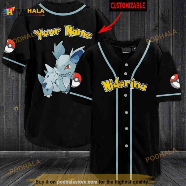 Personalized Name Nidorina Pokemon 3D Baseball Jersey