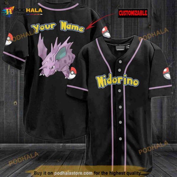 Personalized Name Nidorino Pokemon 3D Baseball Jersey