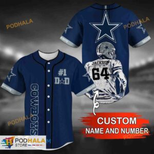 Personalized Name Number Dallas Cowboys NFL 3D Baseball Jersey For Dad Fathers Day