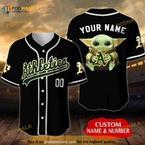 Personalized Name Oakland Athletics Baby Yoda 3D Baseball Jersey