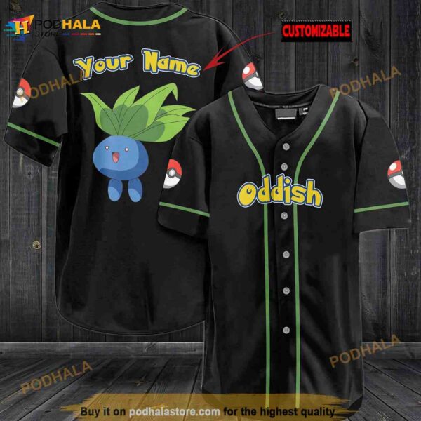 Personalized Name Oddish Pokemon 3D Baseball Jersey