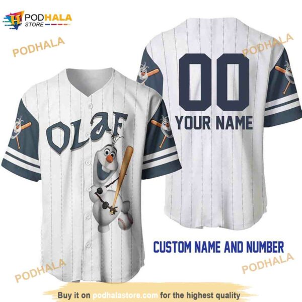 Personalized Name Olaf Snowman Frozen Pinstripe 3D Baseball Jersey