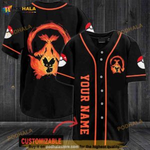 Personalized Name Orange Pokemon 3D Baseball Jersey