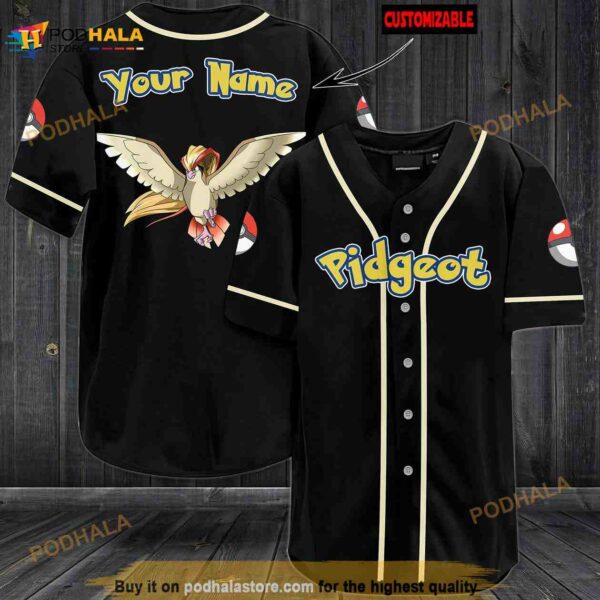 Personalized Name Pidgeot Pokemon 3D Baseball Jersey