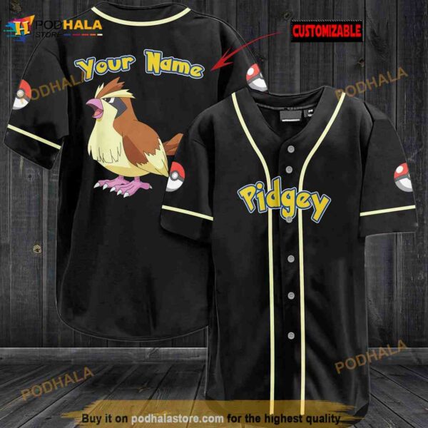 Personalized Name Pidgey Pokemon 3D Baseball Jersey