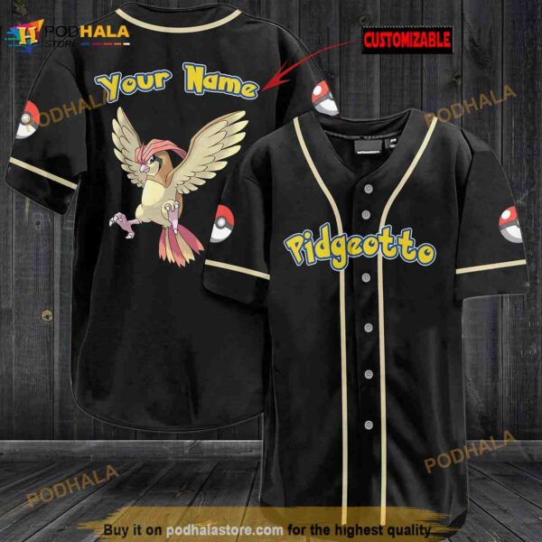 Personalized Name Pigdeotto Pokemon 3D Baseball Jersey