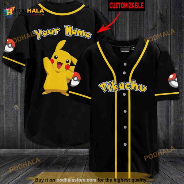 Personalized Name Pikachu Pokemon 3D Baseball Jersey