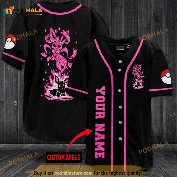 Personalized Name Pink Eevee Pokemon 3D Baseball Jersey