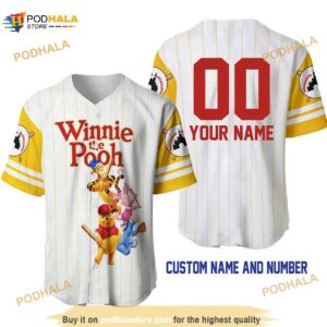 Personalized Name Pooh Tigger Piglet Eeyore Pinstripe 3D Baseball Jersey