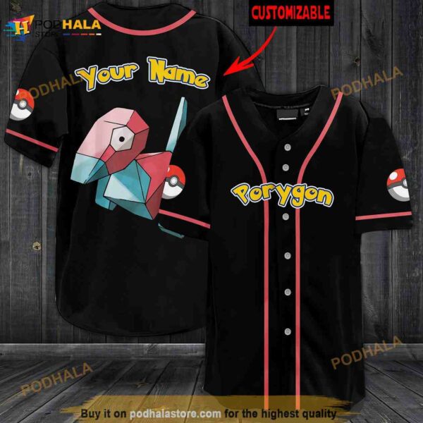 Personalized Name Porygon Pokemon 3D Baseball Jersey