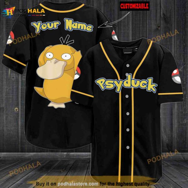 Personalized Name Psyduck Pokemon 3D Baseball Jersey