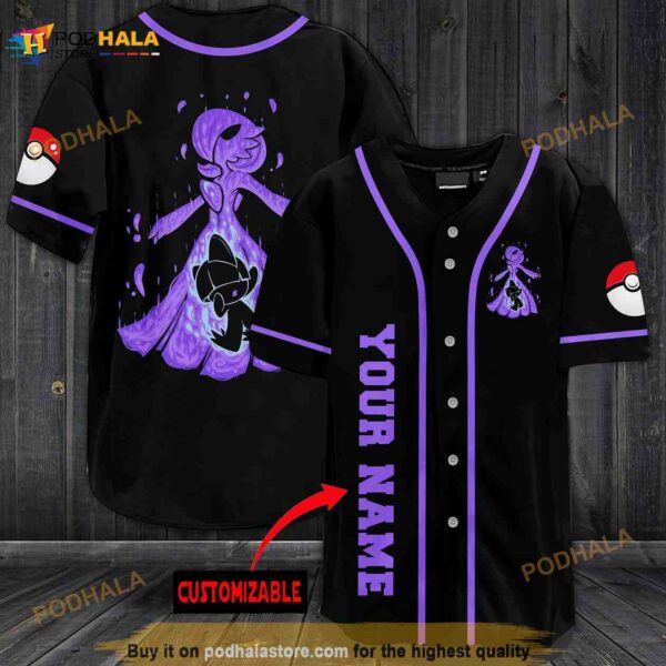 Personalized Name Purple Awesome Pokemon 3D Baseball Jersey