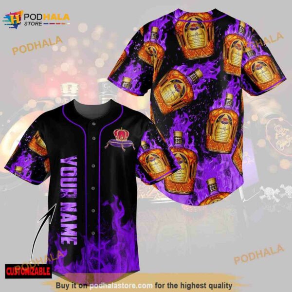 Personalized Name Purple Flame Crown Royal Unisex 3D Baseball Jersey