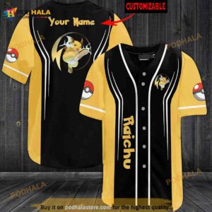 Personalized Name Raichu Pokemon 3D Baseball Jersey Ywq