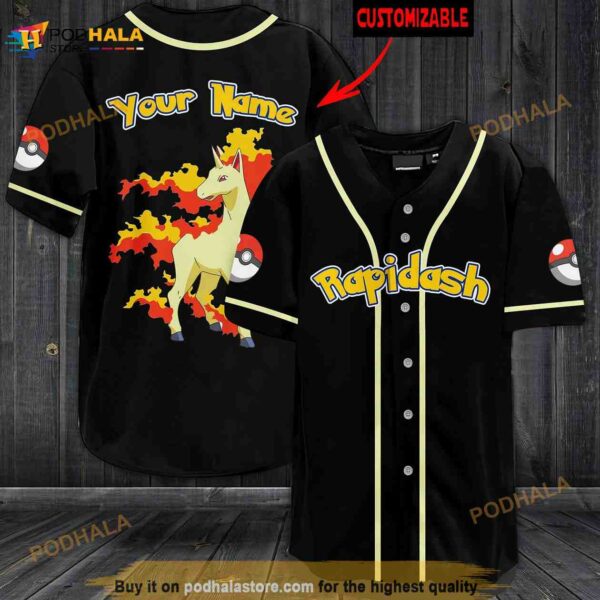 Personalized Name Rapidash Pokemon 3D Baseball Jersey