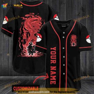 Personalized Name Red Pokemon 3D Baseball Jersey