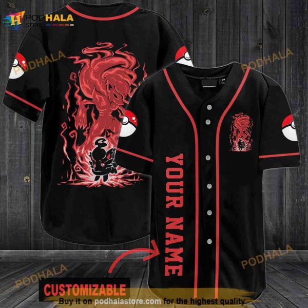 Personalized Name Red Pokemon 3D Baseball Jersey