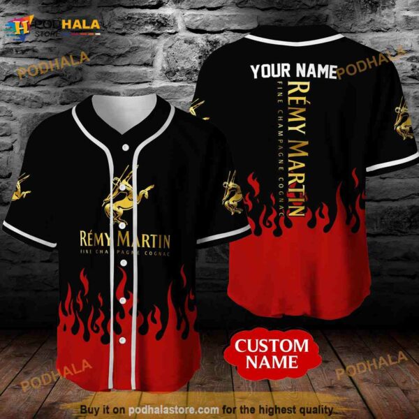 Personalized Name Remy Martin Cognac Red Flame 3D Baseball Jersey