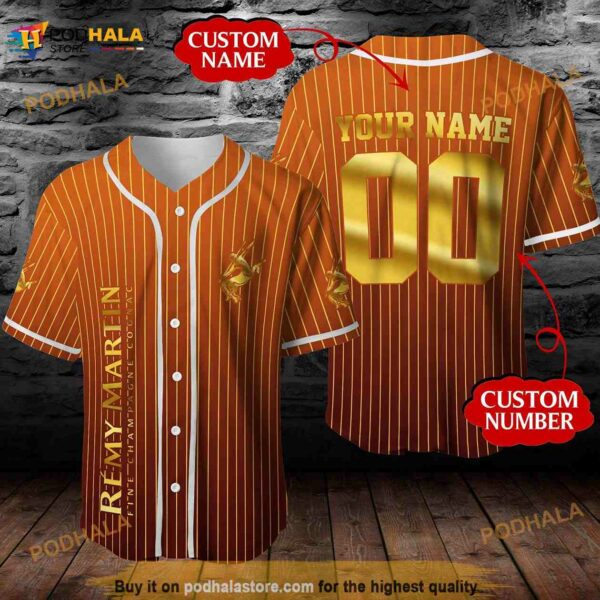 Personalized Name Remy Martin Cognac Unisex Pinstripe 3D Baseball Jersey