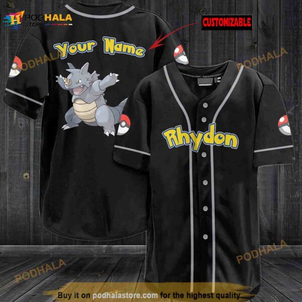 Personalized Name Rhydon Pokemon 3D Baseball Jersey