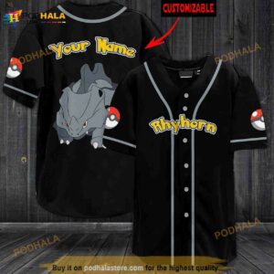 Personalized Name Rhyhorn Pokemon 3D Baseball Jersey