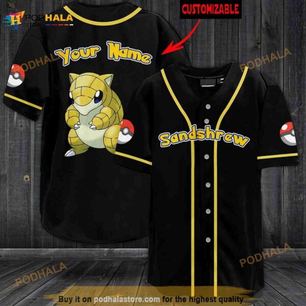 Personalized Name Sandshrew Pokemon 3D Baseball Jersey