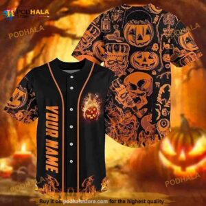 Personalized Name Scary Halloween Pattern 3D Baseball Jersey